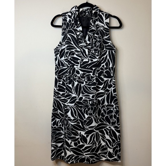✨Ann Taylor LOFT Black/White Floral Sleeveless Ruffled V Neck Midi Dress Sz 8 - Picture 4 of 14